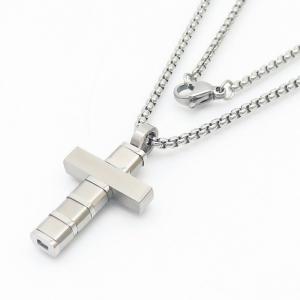 European and American fashion versatile square pearl chain hanging cross pendant titanium steel temperament silver necklace - KN250461-AQ