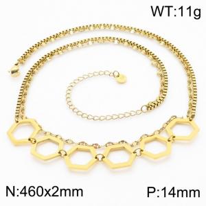 Trendy Hexagonal Pendant Titanium Steel Lock Bone Chain Necklace - KN250482-K