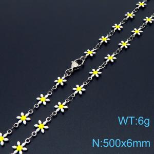 500 × 6mm fresh and fashionable niche design women's stainless steel pink daisy temperament silver necklace - KN250558-Z