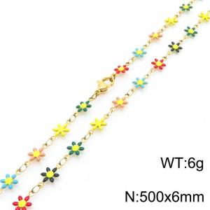 500 × 6mm fresh and fashionable niche design women's stainless steel colored daisy temperament gold necklace - KN250559-Z