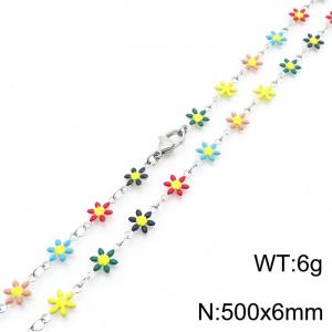 500 × 6mm fresh and fashionable niche design women's stainless steel colored daisy temperament silver necklace - KN250560-Z