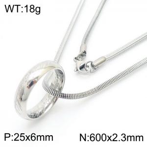 European and American fashion stainless steel 600 × 2.3mm Snake Bone Chain Hanging Ring Pendant Charm Silver Necklace - KN250563-ZC