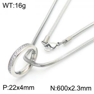 European and American fashion stainless steel 600 × 2.3mm Snake Bone Chain Hanging Diamond Ring Pendant Charm Silver Necklace - KN250565-ZC