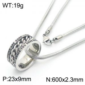 European and American fashion stainless steel 600 × 2.3mm Snake Bone Chain Hanging Letter Ring Pendant Charm Silver Necklace - KN250566-ZC