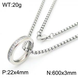 European and American fashion stainless steel 600 × 3mm Square Pearl Chain Hanging Diamond Ring Pendant Charm Silver Necklace - KN250571-ZC