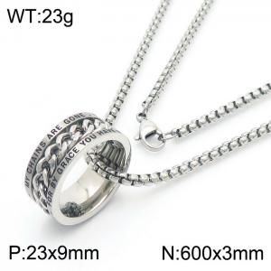 European and American fashion stainless steel 600 × 3mm Square Pearl Chain Hanging Letter Ring Pendant Charm Silver Necklace - KN250572-Z