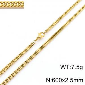 600X2.5mm Gold-Plated Stainless Steel Cuban Chain Necklace - KN250610-Z