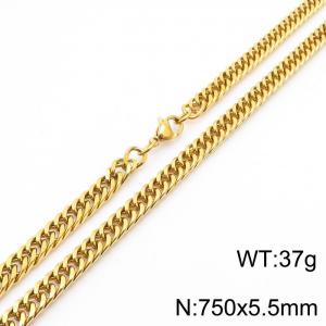 European and American fashion stainless steel 750x5.5mm Cuban chain jewelry temperament gold necklace - KN250683-Z