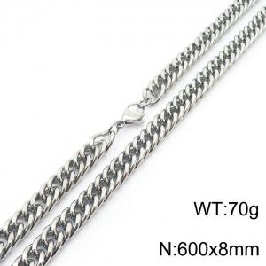 8*600mm Simple Silver Whip Chain Stainless Steel Men's and Women's Necklace - KN250750-Z