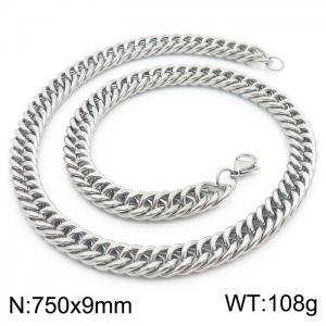 9*750mm Simple Silver Whip Chain Stainless Steel Men's Necklace - KN250774-Z