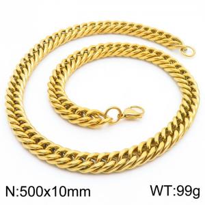 10mm 500mm Stainless Steel Cuban Chain Necklace Gold Color - KN250783-Z