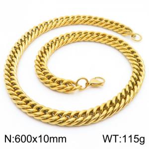 10mm 600mm Stainless Steel Cuban Chain Necklace Gold Color - KN250785-Z