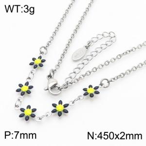 Fashion stainless steel 450 × 2mm black double-sided adhesive drop small daisy petal splicing O-shaped chain for women's charm silver necklace - KN250827-Z