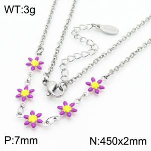 Fashion stainless steel 450 × 2mm purple double-sided adhesive drop small daisy petal splicing O-shaped chain for women's charm silver necklace - KN250829-Z