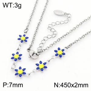 Fashion stainless steel 450 × 2mm dark blue double-sided adhesive drop small daisy petal splicing O-shaped chain for women's charm silver necklace - KN250832-Z