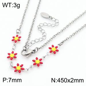 Fashion stainless steel 450 × 2mm red double-sided adhesive drop small daisy petal splicing O-shaped chain for women's charm silver necklace - KN250834-Z