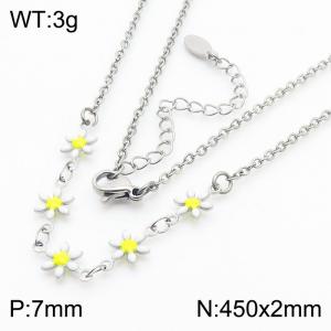 Fashion stainless steel 450 × 2mm white double-sided adhesive drop small daisy petal splicing O-shaped chain for women's charm silver necklace - KN250840-Z