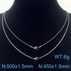 European and American fashion stainless steel 450 × 1.5mm bead chain and 500 × 1.5mm Box Chain Lobster Clasp Charm Silver Necklace - KN250845-Z