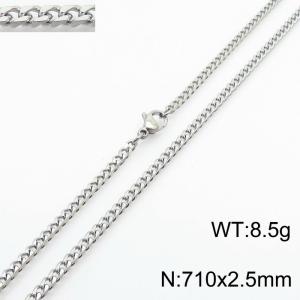 Simple and personalized 710 × 2.5mm stainless steel multi sided grinding chain charm silver necklace - KN250883-Z