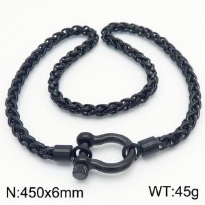 Horseshoe shaped magnet buckle stainless steel Fried Dough Twists chain necklace - KN251074-KFC