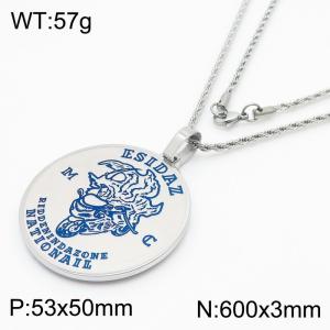 600mm Stainless Steel Rope Chain Necklace with Men Punk Blue Laser-Engraving Motorbiker Disc Pendant - KN251317-KFC