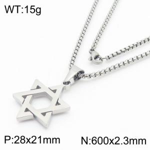 Star Charm Pendant With 60cm Chain Men Stainless Steel Necklace Silver Color - KN281707-KL