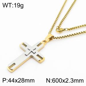 Double Layer Cross Charm Pendant With 60cm Chain Men Stainless Steel Necklace Mixed Color - KN281711-KL