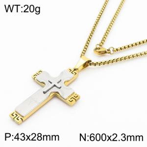 Cross Prayer Charm Pendant With 60cm Chain Men Stainless Steel Necklace Mixed Color - KN281714-KL