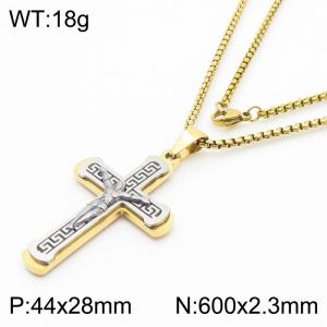 Jesus Cross Charm Pendant With 60cm Chain Men Stainless Steel Necklace Mixed Color - KN281716-KL