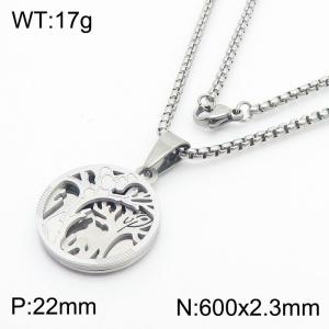 Tree of Life Charm Pendant With 60cm Chain Men and Wome Stainless Steel Necklace Silver Color - KN281739-KL