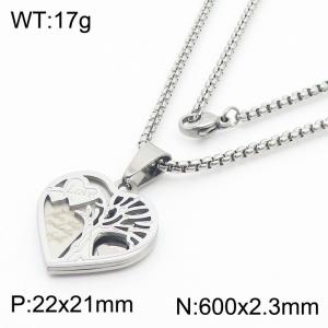 Tree of Life Heart-shaped Charm Pendant With 60cm Chain Men and Wome Stainless Steel Necklace Silver Color - KN281742-KL