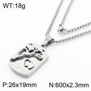 Tree of Life Block Hollow out Charm Pendant With 60cm Chain Men Stainless Steel Necklace Silver Color - KN281745-KL