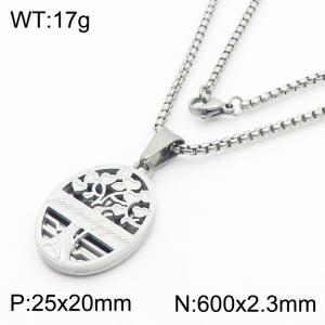 Tree of Life Following a Circle Hollow out Charm Pendant With 60cm Chain Men Stainless Steel Necklace Silver Color - KN281747-KL