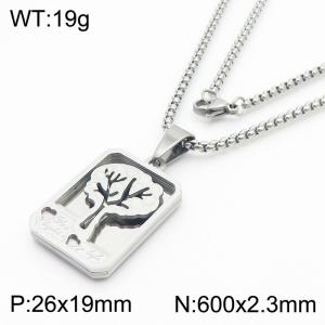 Tree of Life Tag Hollow out Charm Pendant With 60cm Chain Men Stainless Steel Necklace Silver Color - KN281750-KL