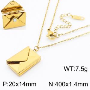 European and American fashion stainless steel 400 × 1.4mm thin O-chain hanging open and close envelope pendant charm silver necklace - KN281759-SP