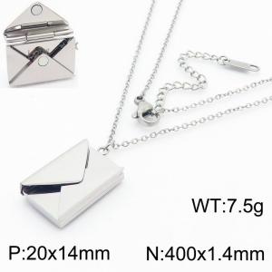 European and American fashion stainless steel 400 × 1.4mm thin O-shaped chain hanging can open envelope pendant charm silver necklace - KN281760-SP
