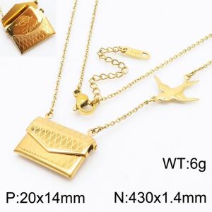 European and American fashion stainless steel 430 × 1.4mm thin O-chain hanging open close bag pendant charm gold necklace - KN281761-SP