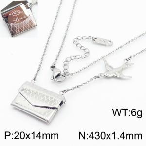 European and American fashion stainless steel 430 × 1.4mm thin O-chain hanging open close bag pendant charm silver necklace - KN281762-SP