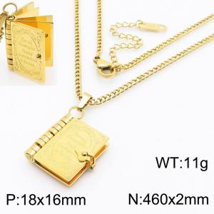 European and American Fashion Stainless Steel 460 × 2mm special chain hanging book pendant charm gold necklace - KN281763-SP