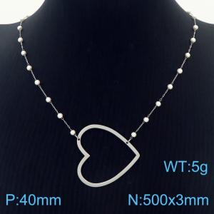 Stainless Steel Beads Necklace Link Chain With Heart Pendant Silver Color - KN281790-Z