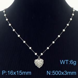 Stainless Steel Beads Necklace Link Chain With Heart Pendant Silver Color - KN281792-Z