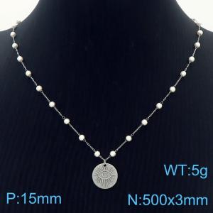 Stainless Steel Beads Necklace Link Chain With Devil's Eye Pendant Silver Color - KN281793-Z