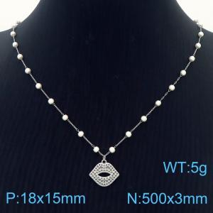 Stainless Steel Beads Necklace Link Chain With Mouth Pendant Silver Color - KN281794-Z