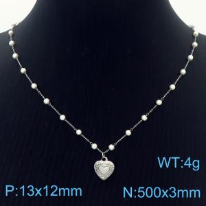 Stainless Steel Beads Necklace Link Chain With Heart Pendant Silver Color - KN281795-Z