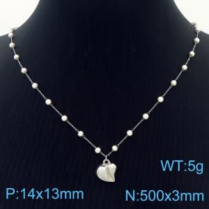 Stainless Steel Beads Necklace Link Chain With Irregular Heart Pendant Silver Color - KN281796-Z