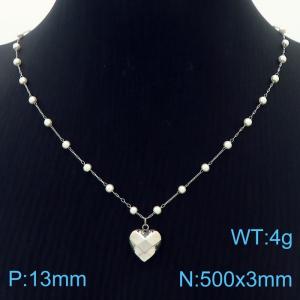 Stainless Steel Beads Necklace Link Chain With Irregular Heart Pendant Silver Color - KN281797-Z