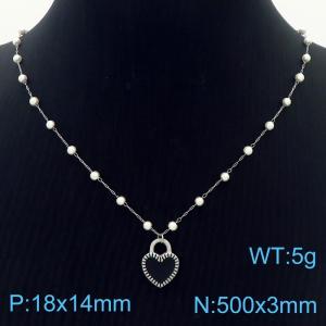 Stainless Steel Beads Necklace Link Chain With Black Heart Pendant Silver Color - KN281799-Z