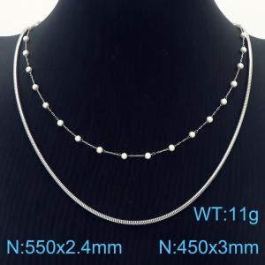 2.4mm Double Layers Stainless Steel Beads Necklace Link Chain Silver Color - KN281801-Z