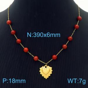 Luxury 18k Gold Plated Stainless Steel Heart Necklaces Red Beads Women's Jewelry - KN281866-FA