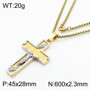 Religious 18k Gold Plated Stainless Steel Jesus Catholic Cross Pendants Jewelry Necklaces - KN281870-KL